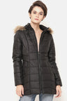 Black Regular Length Solid Polyester Jacket