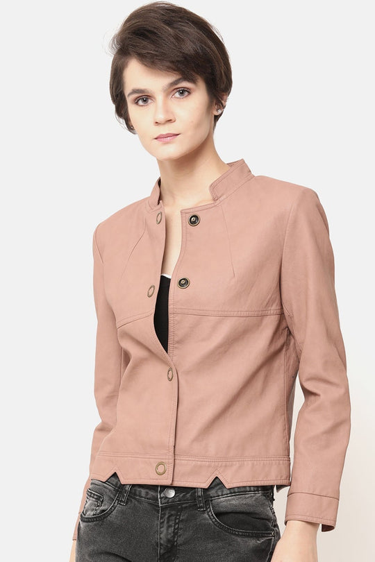 Dusky Pink Regular Length Solid PU Jacket