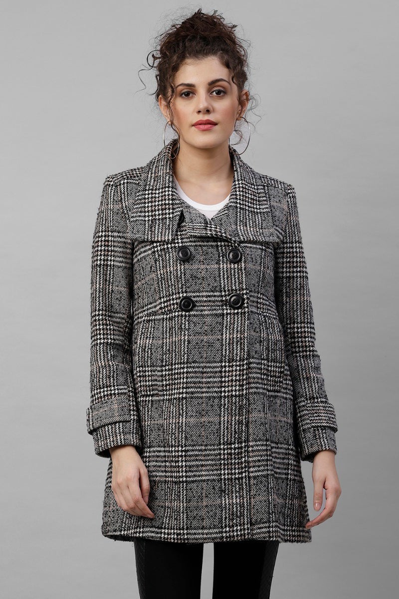 Gipsy Black & White Checked Woolen Jacket