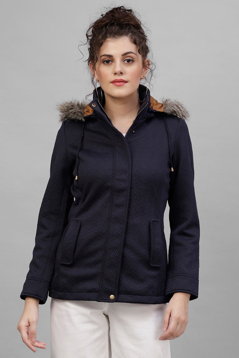 Gipsy Navy Blue Solid Polyester Jacket