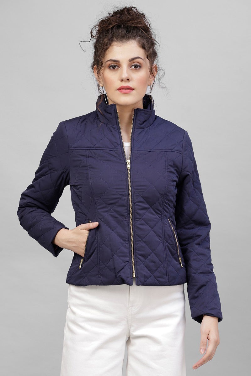 Gipsy Navy Blue Solid Polyester Jacket