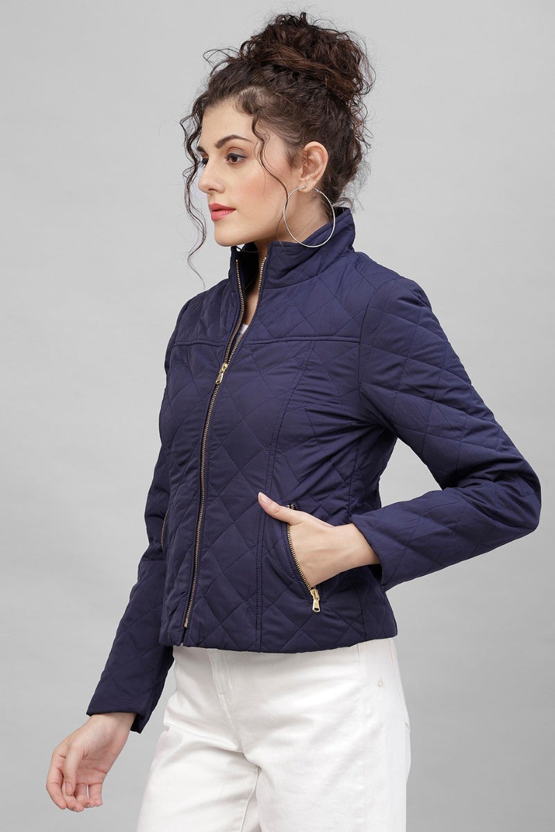 Gipsy Navy Blue Solid Polyester Jacket