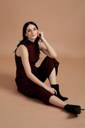 Printed Wine Knot Jumpsuit