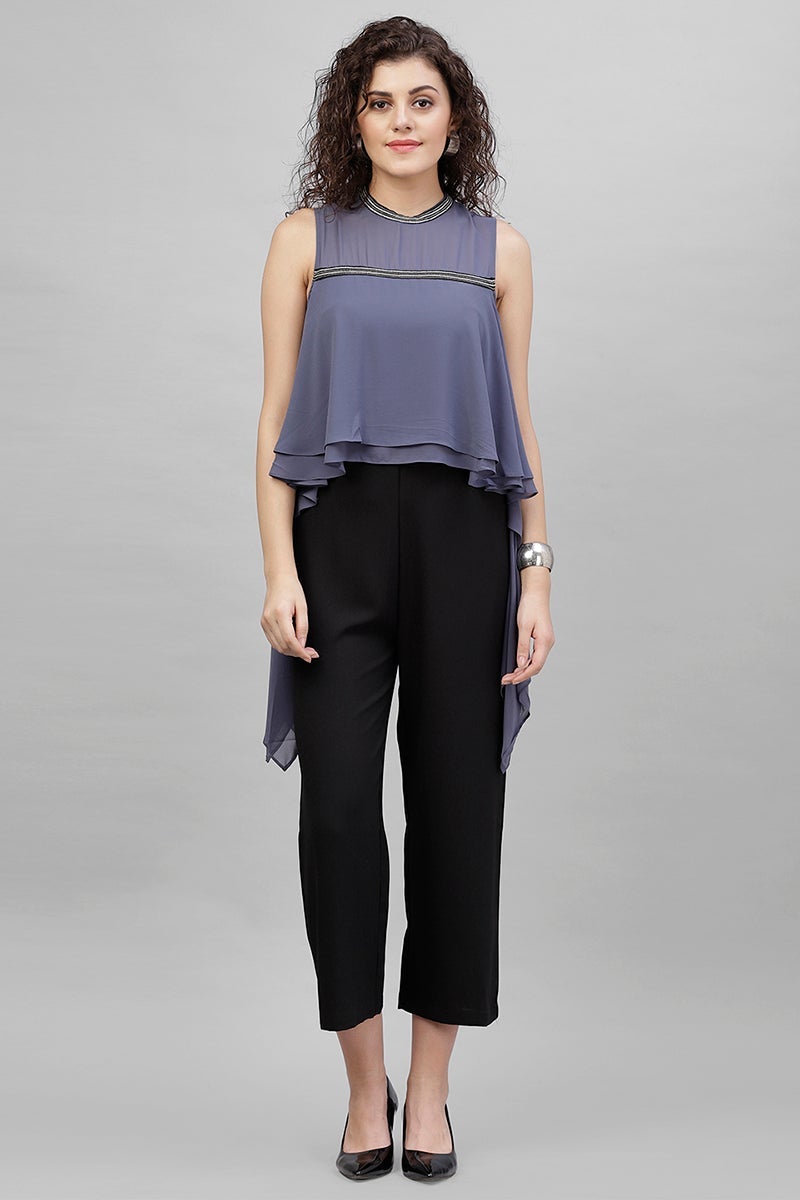 Gipsy Steel Grey Solid Georgette Jumpsuit