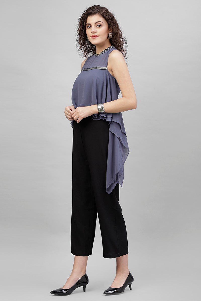 Gipsy Steel Grey Solid Georgette Jumpsuit