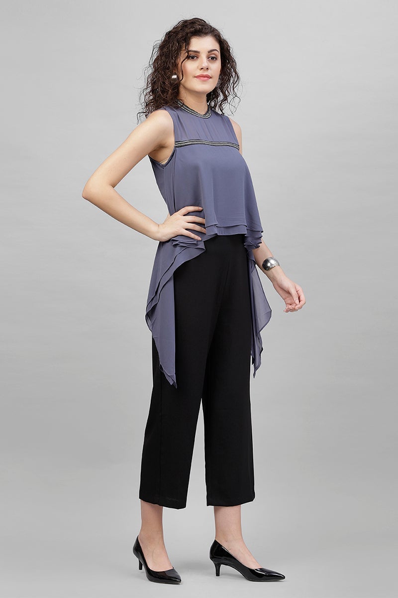 Gipsy Steel Grey Solid Georgette Jumpsuit