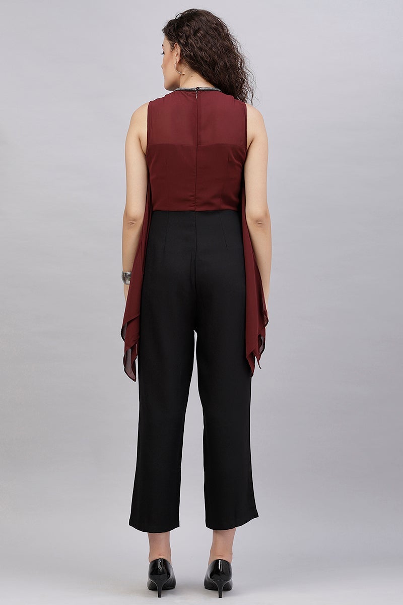 Gipsy Wine & Black Solid Georgette Jumpsuit