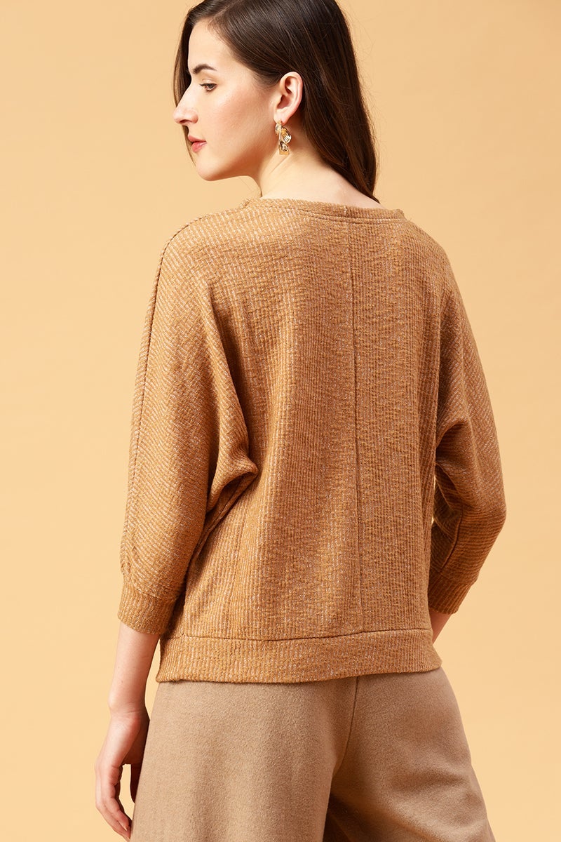 Gipsy Camel Brown Solid Acrylic Knitted Top