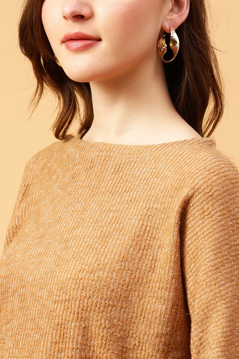 Gipsy Camel Brown Solid Acrylic Knitted Top