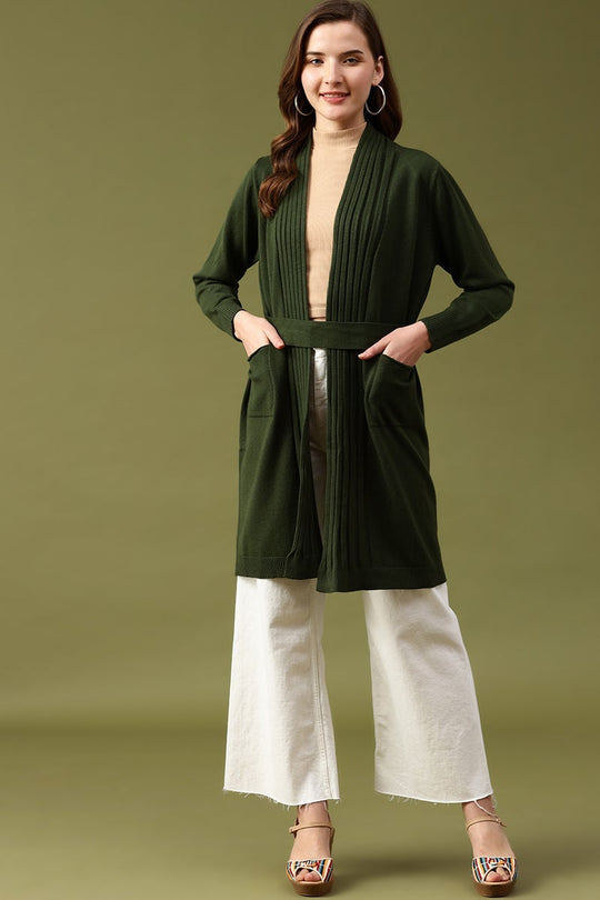 Gipsy Olive Solid Acrylic Long Cardigan/Sweater