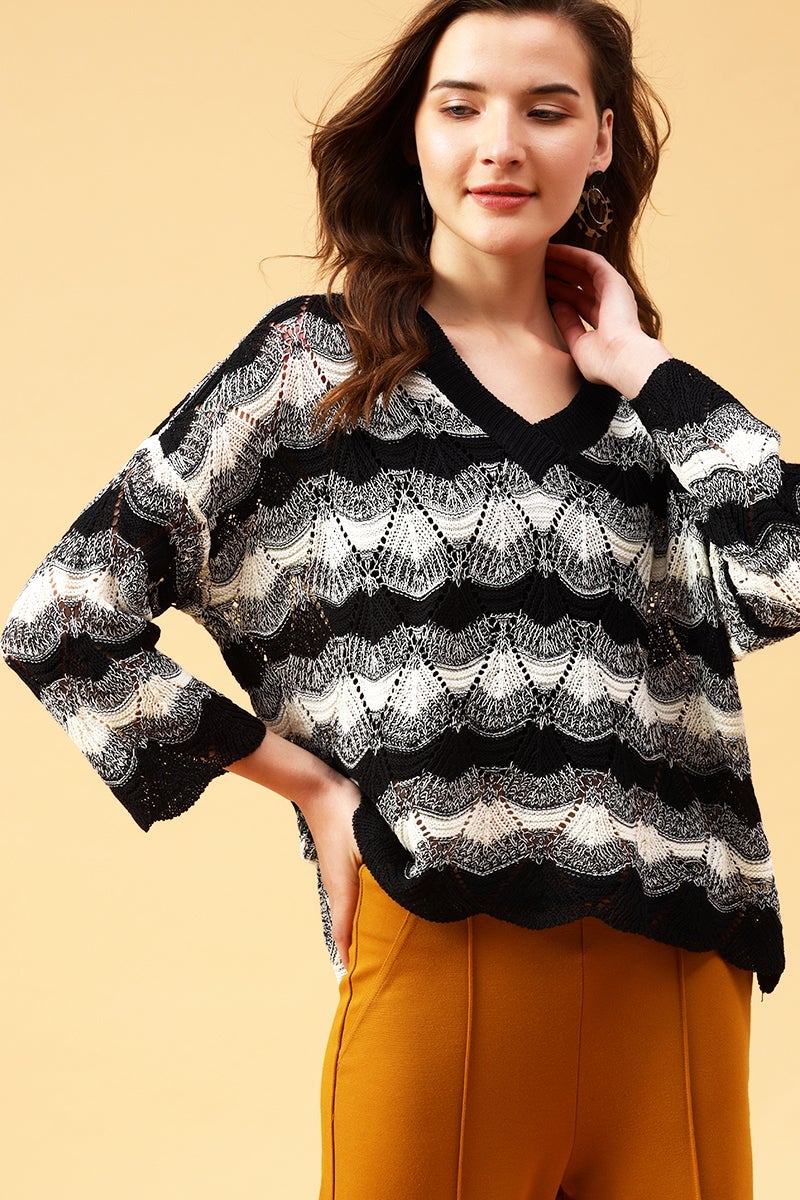 Gipsy Black Abstract Acrylic Sweater