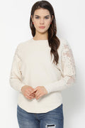 Beige Medium Length Round Neck Sweater