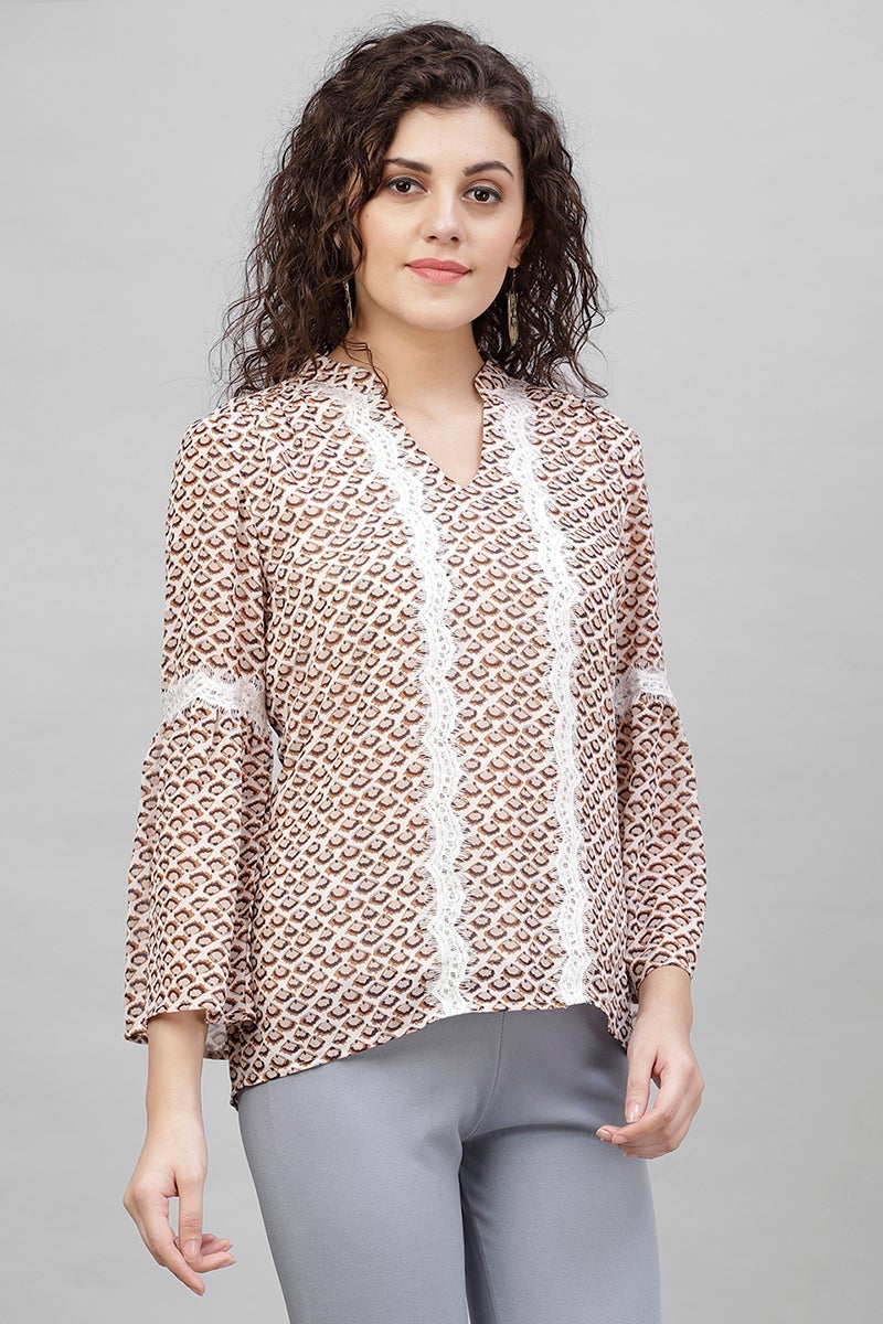 Gipsy Cream Abstract Printed Polyester Tunic