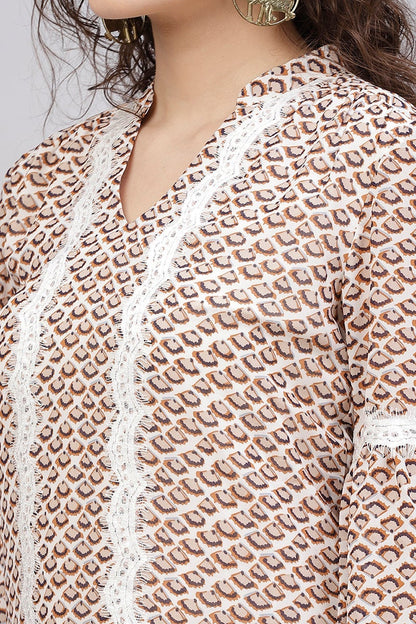 Gipsy Cream Abstract Printed Polyester Tunic