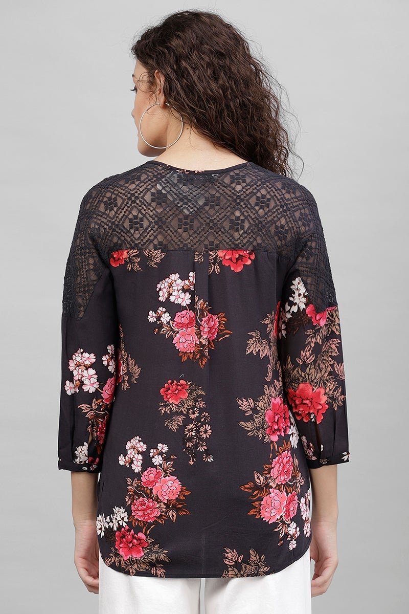 Gipsy Black Floral Print Polyester Tunic