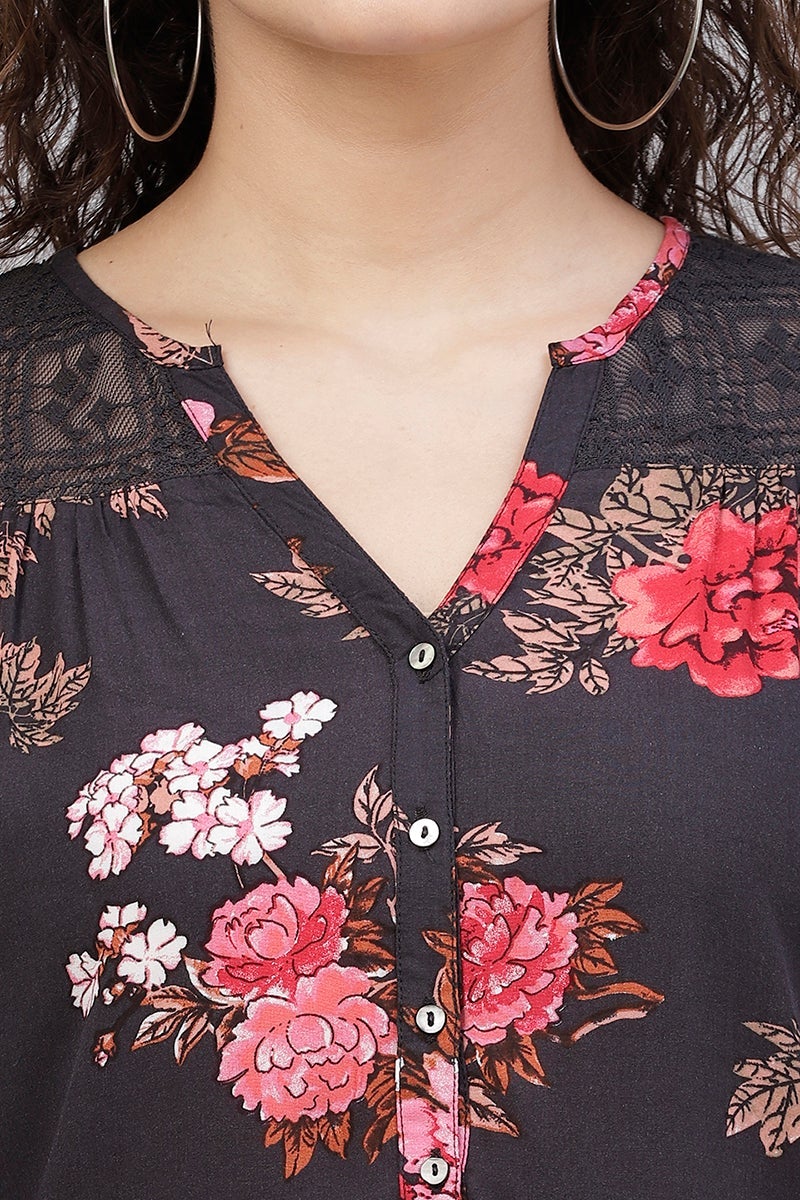 Gipsy Black Floral Print Polyester Tunic