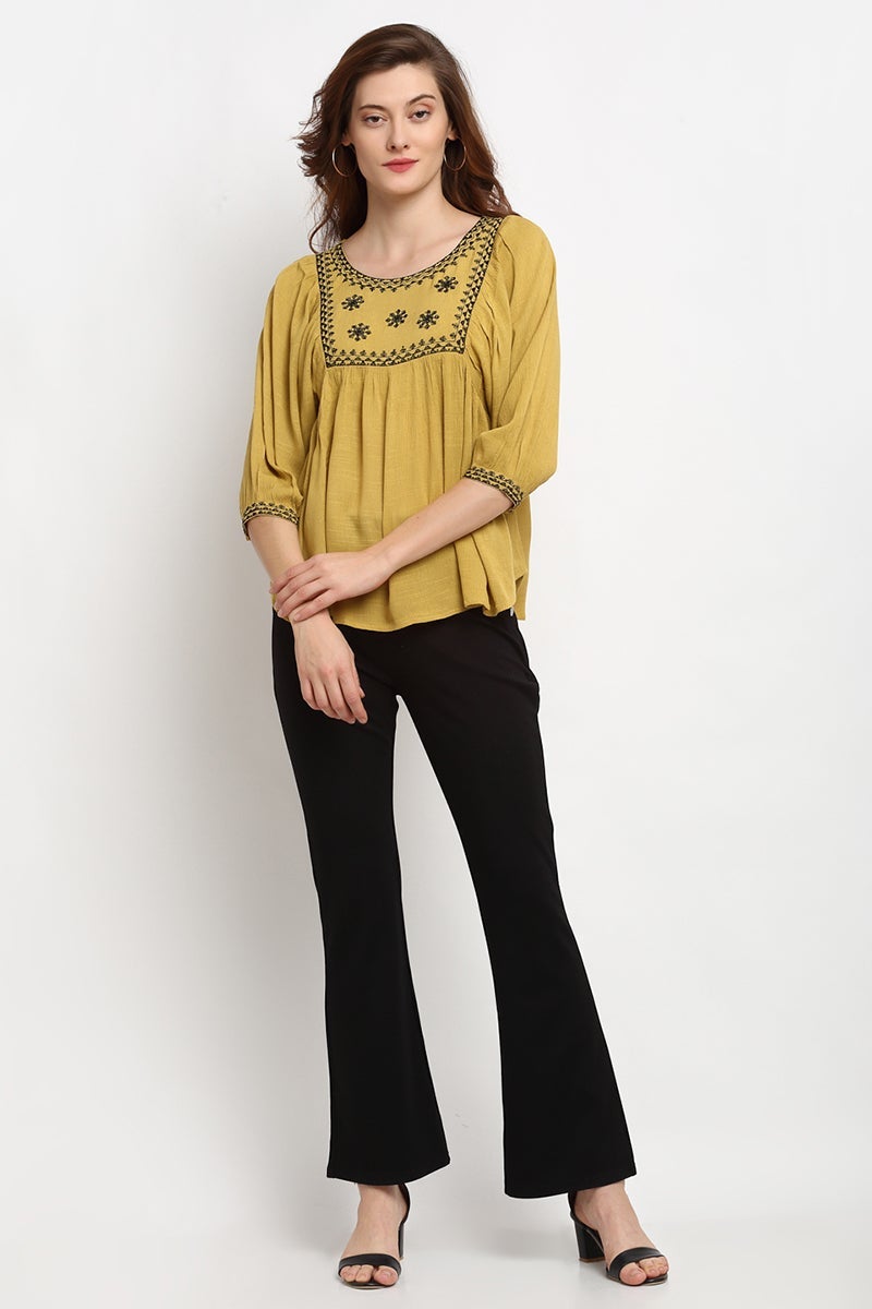 Lime Green Medium Length Round Neck Tunic