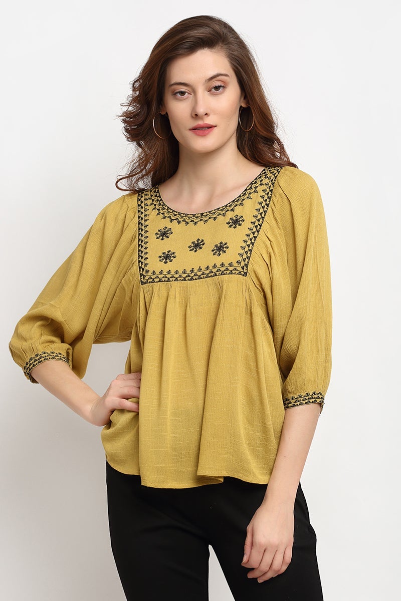 Lime Green Medium Length Round Neck Tunic