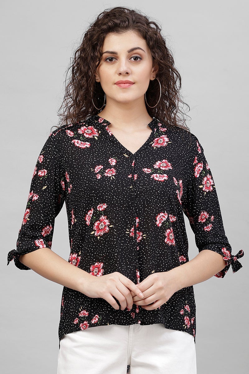 Gipsy Black Floral Printed Polyester Tunic