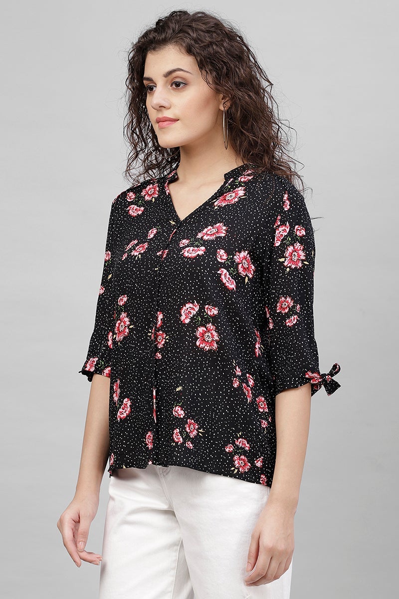Gipsy Black Floral Printed Polyester Tunic