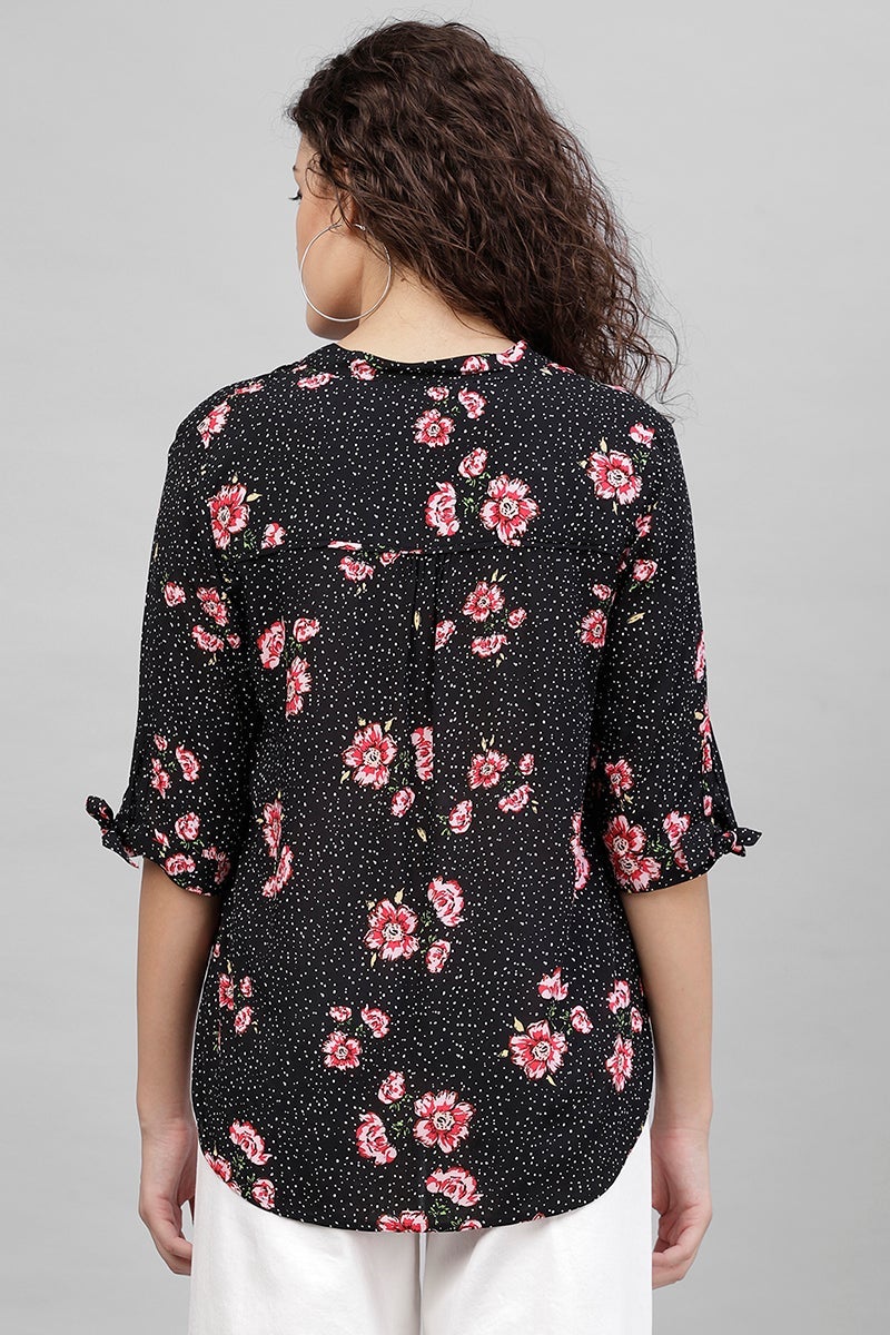 Gipsy Black Floral Printed Polyester Tunic