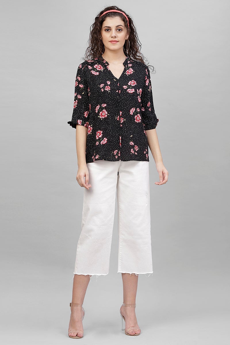 Gipsy Black Floral Printed Polyester Tunic