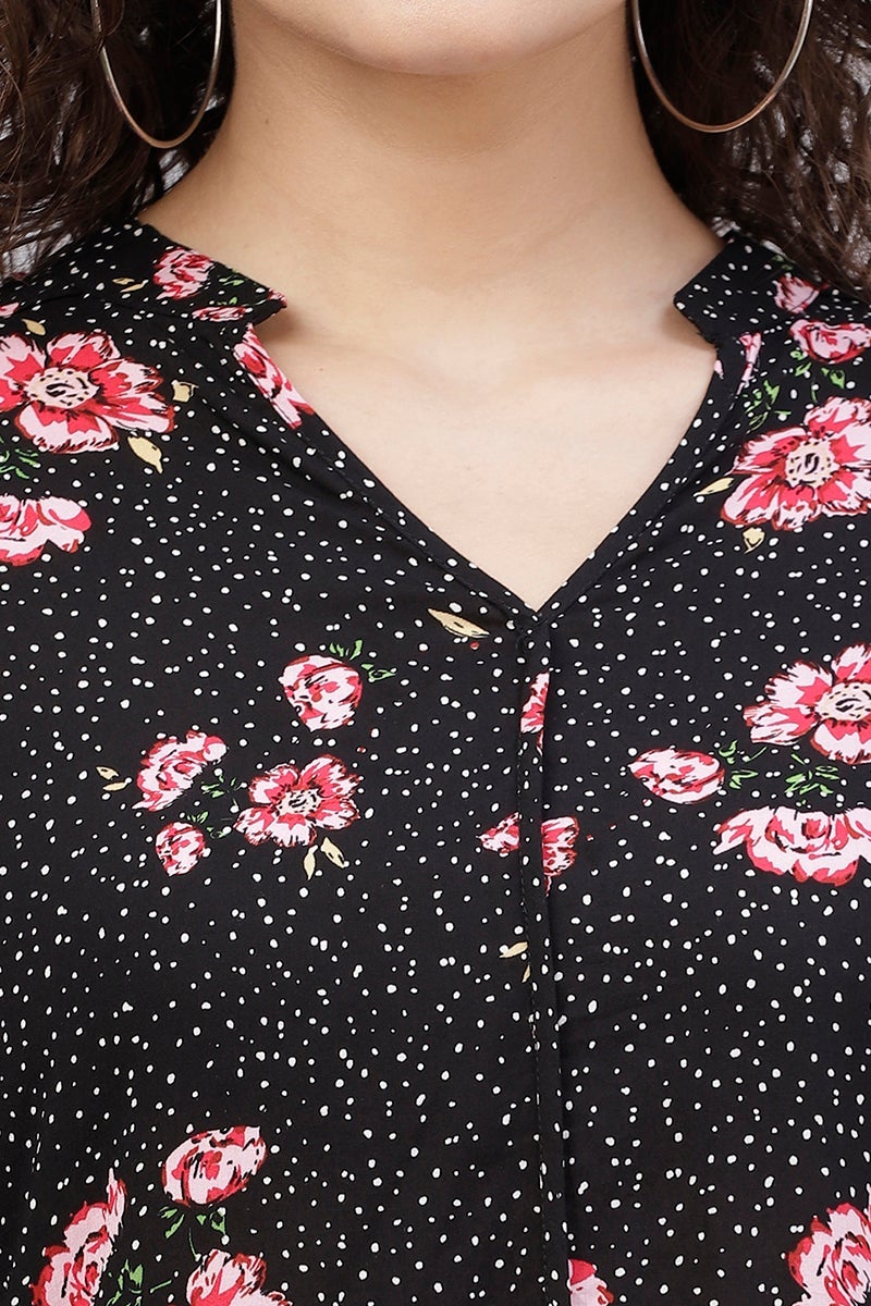 Gipsy Black Floral Printed Polyester Tunic
