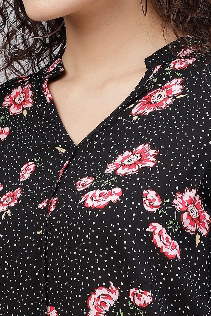 Gipsy Black Floral Printed Polyester Tunic