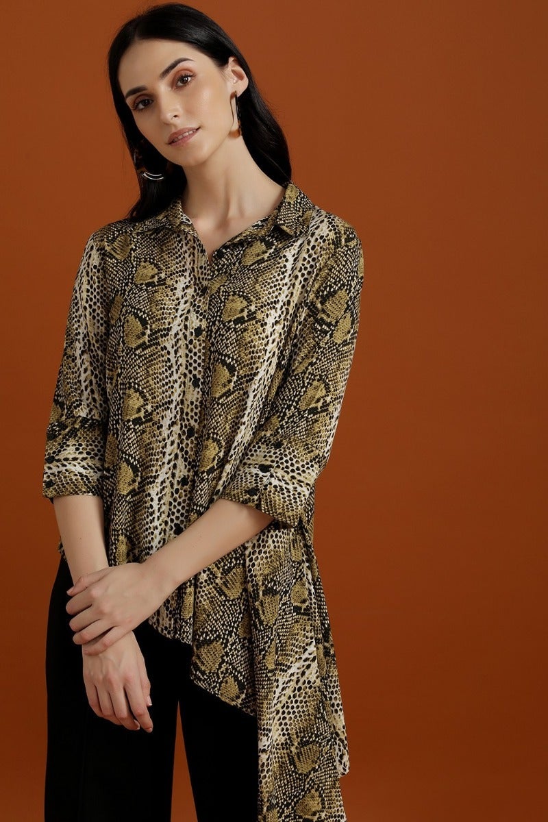Asymmetrical Animal Print Shirt