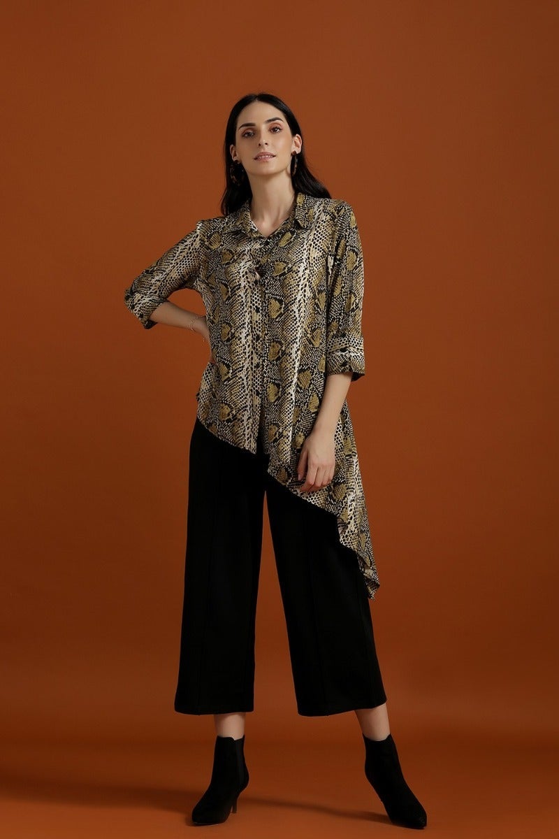 Asymmetrical Animal Print Shirt
