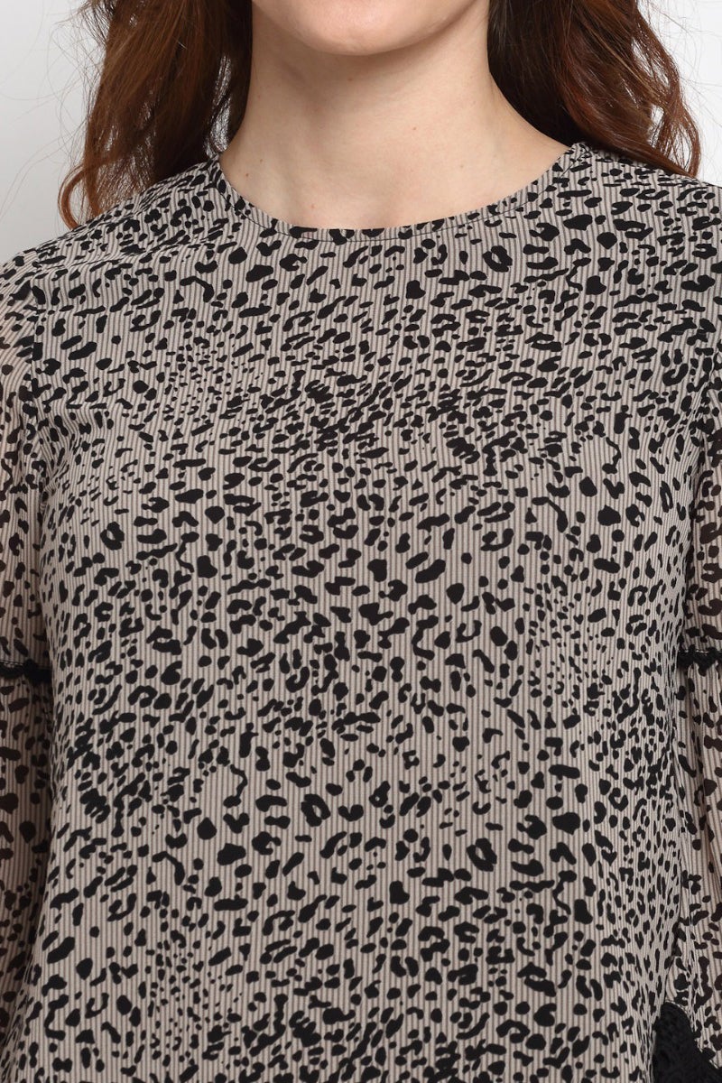 Khaki Medium Length Round Neck Polyster Tunic