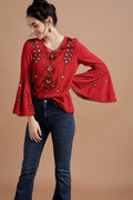 Vibrant Red Tribal Top