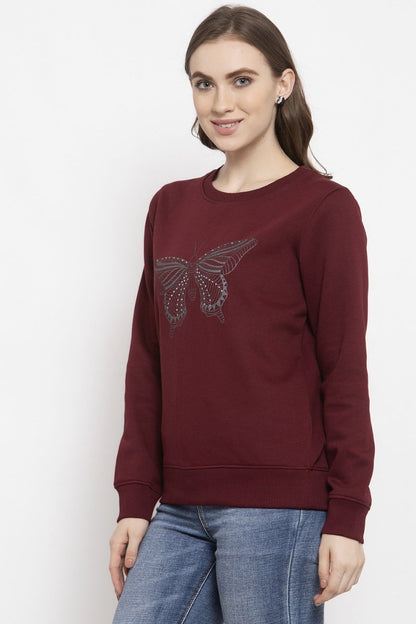 Gipsy Burgandy Solid Poly Cotton Sweatshirt
