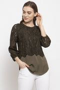 Gipsy Olive Abstract Printed Net Top