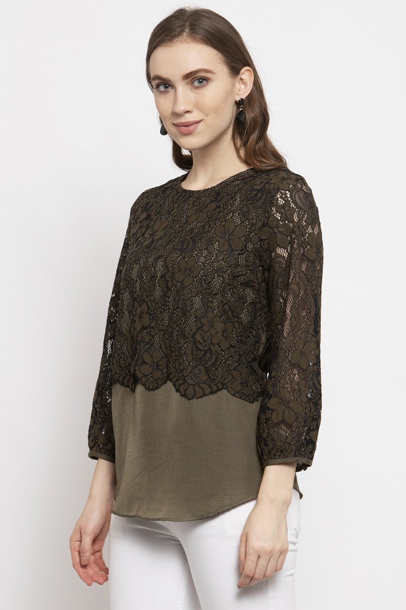 Gipsy Olive Abstract Printed Net Top