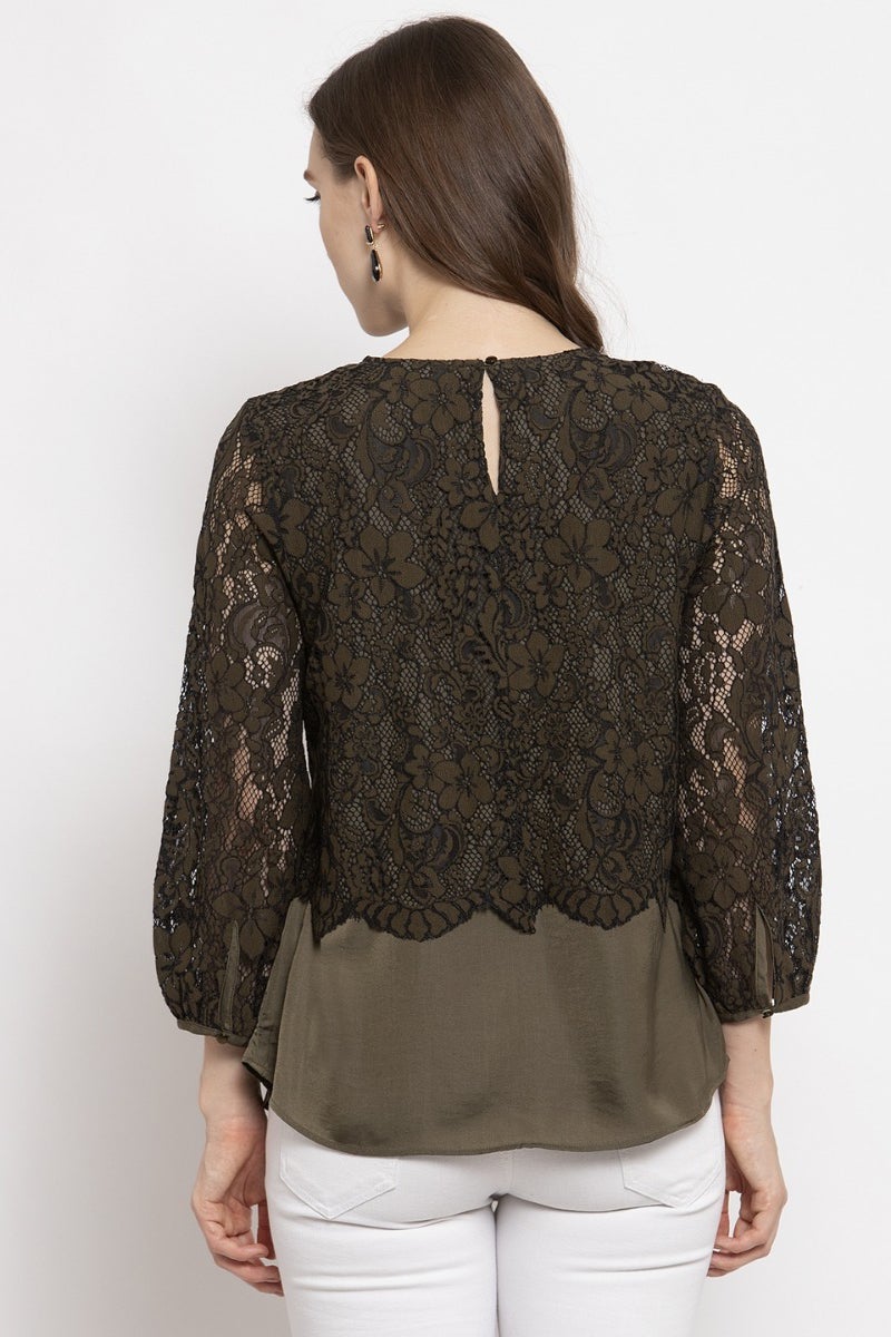 Gipsy Olive Abstract Printed Net Top