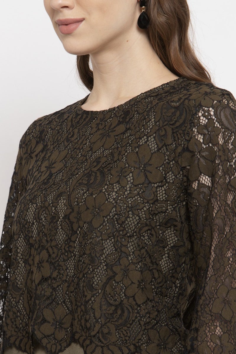 Gipsy Olive Abstract Printed Net Top