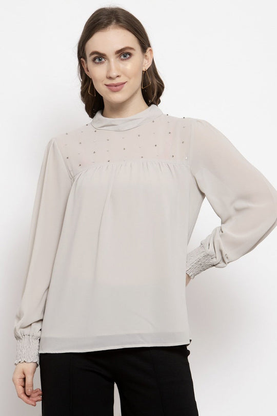 Gipsy Grey Embellished Georgette Top