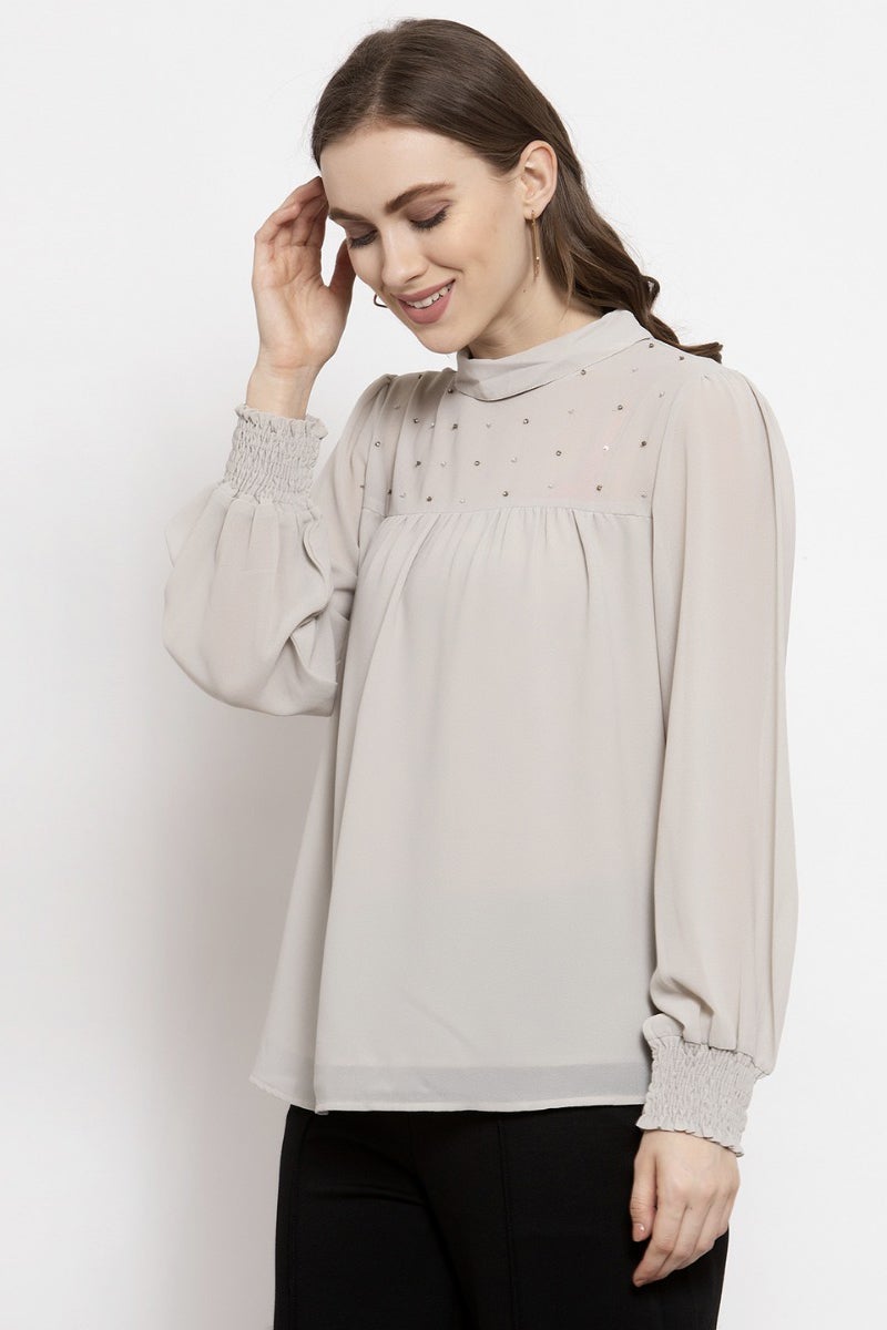 Gipsy Grey Embellished Georgette Top