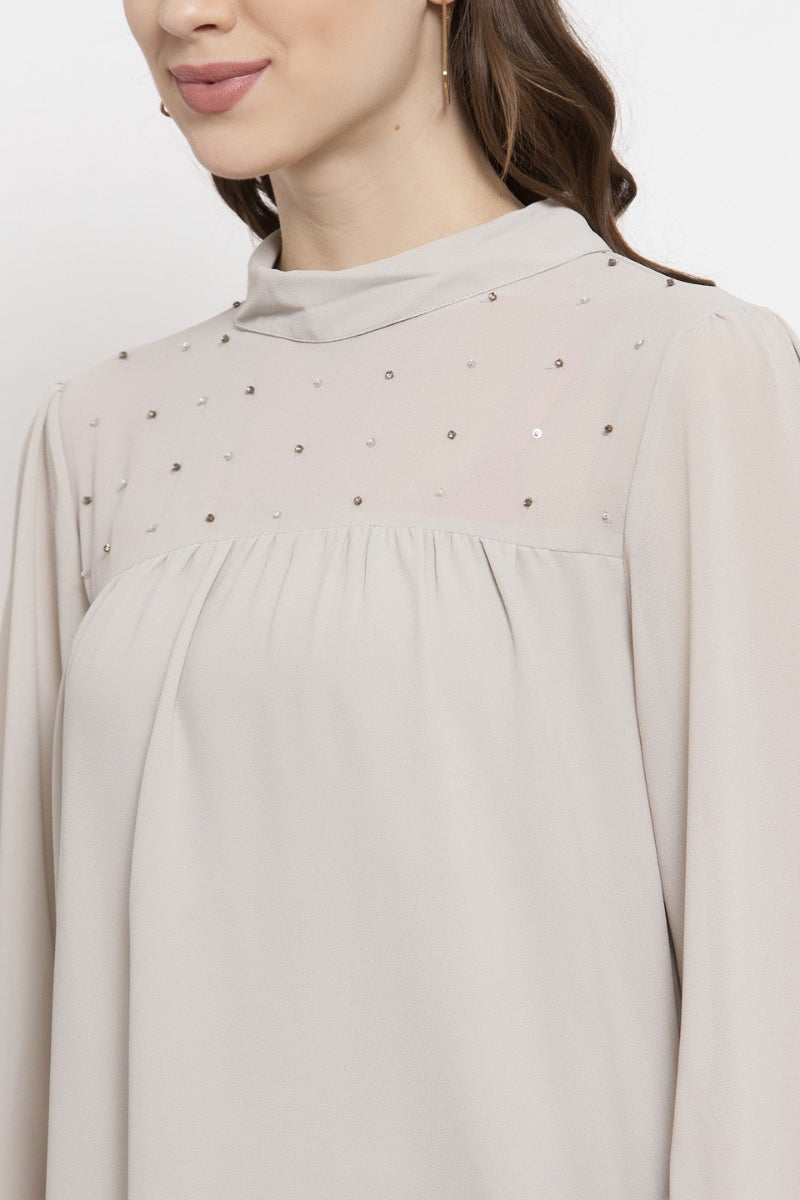 Gipsy Grey Embellished Georgette Top