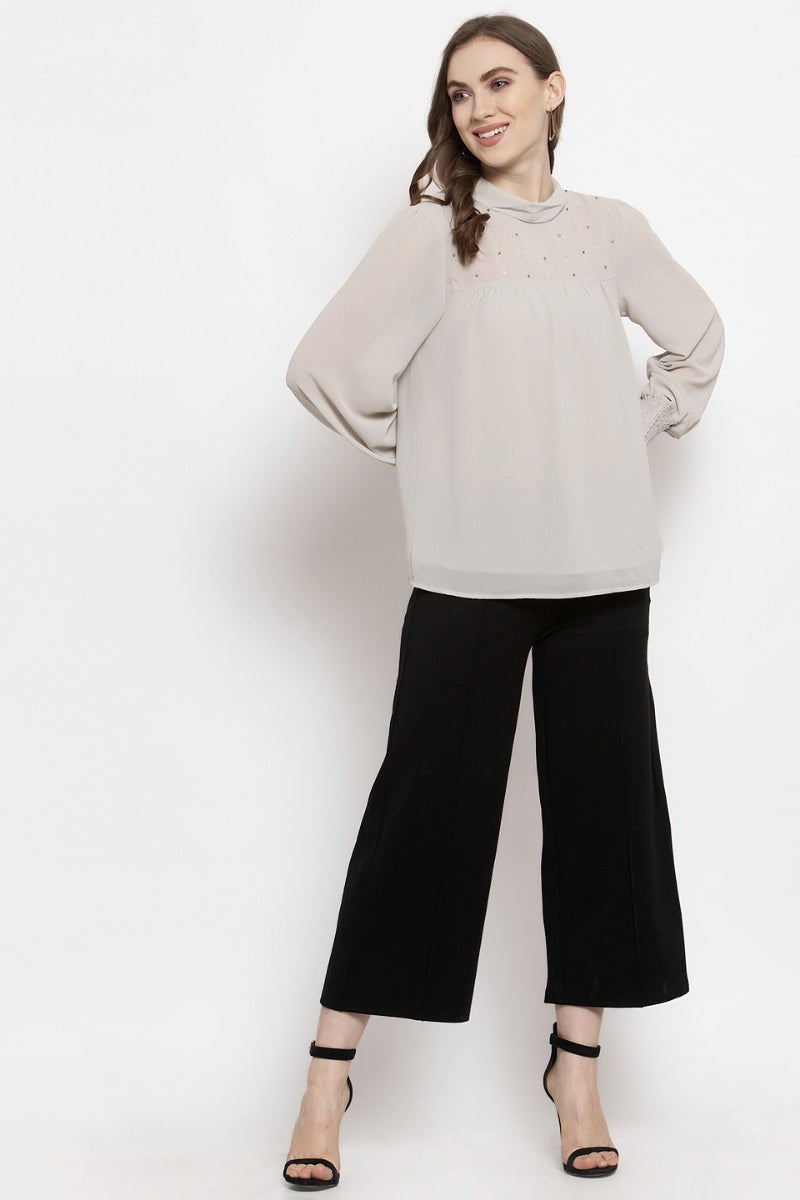 Gipsy Grey Embellished Georgette Top