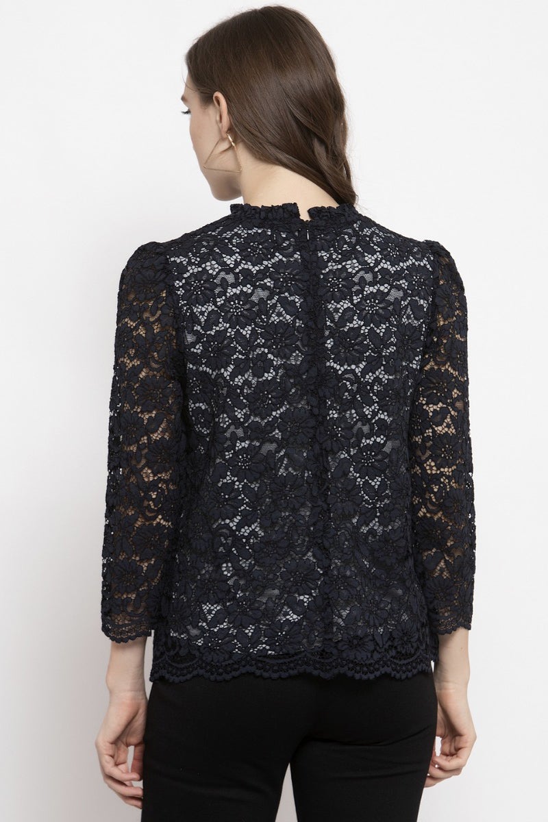 Gipsy Navy Blue Floral Net Top