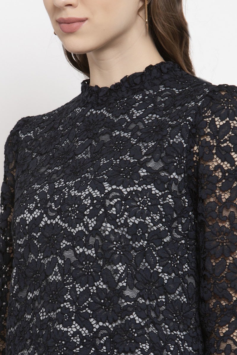 Gipsy Navy Blue Floral Net Top