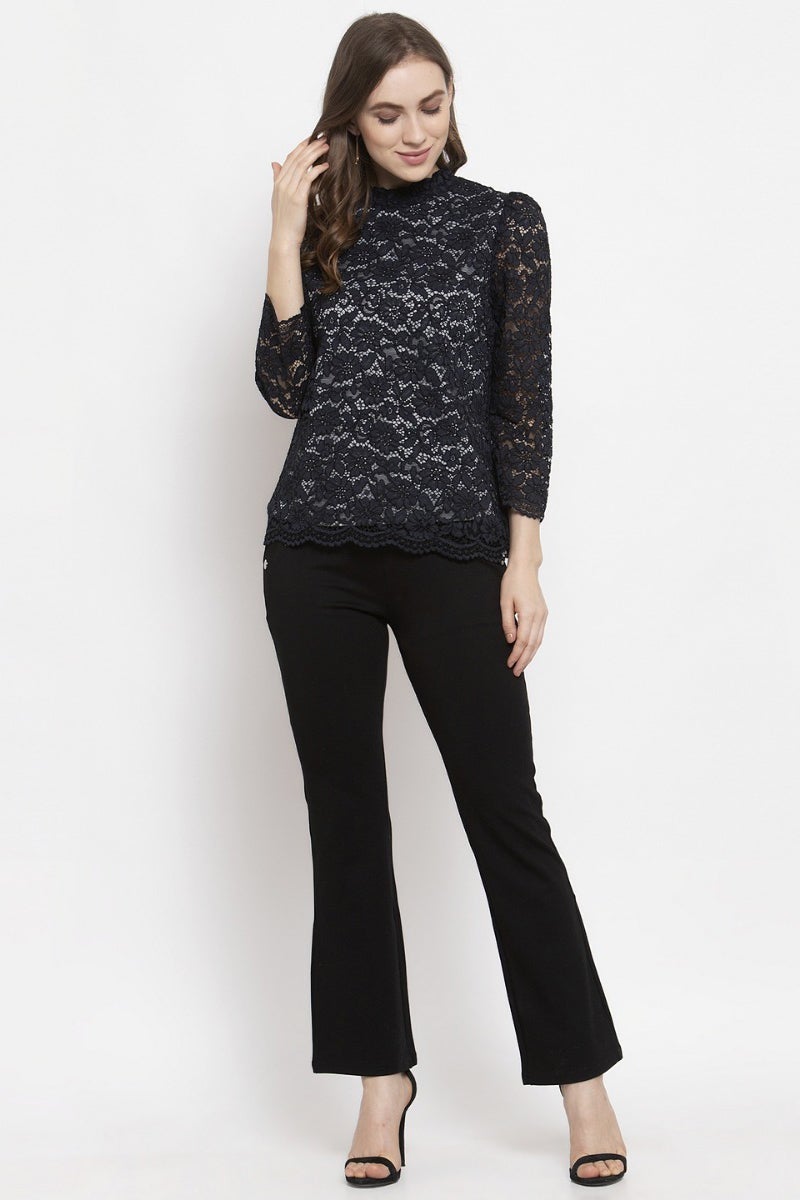 Gipsy Navy Blue Floral Net Top