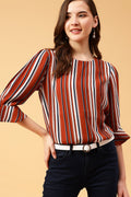 Gipsy Orange Vertical Stripes Crepe Top