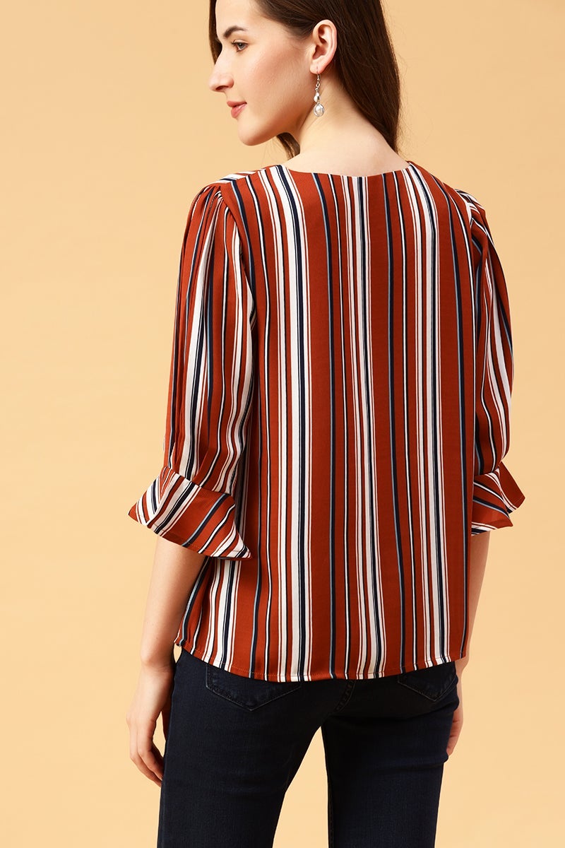 Gipsy Orange Vertical Stripes Crepe Top