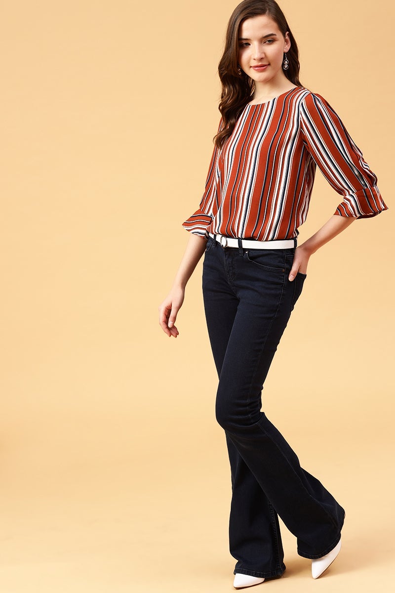 Gipsy Orange Vertical Stripes Crepe Top