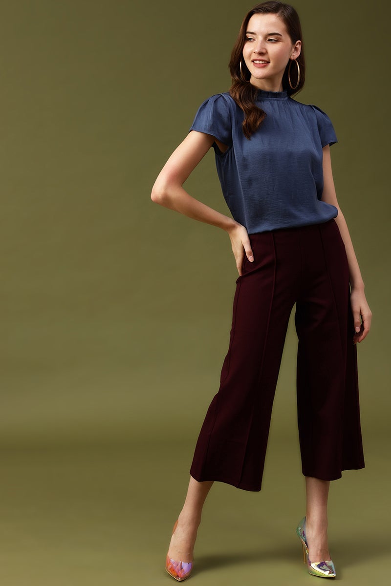 Gipsy Steel Blue Solid Satin Top