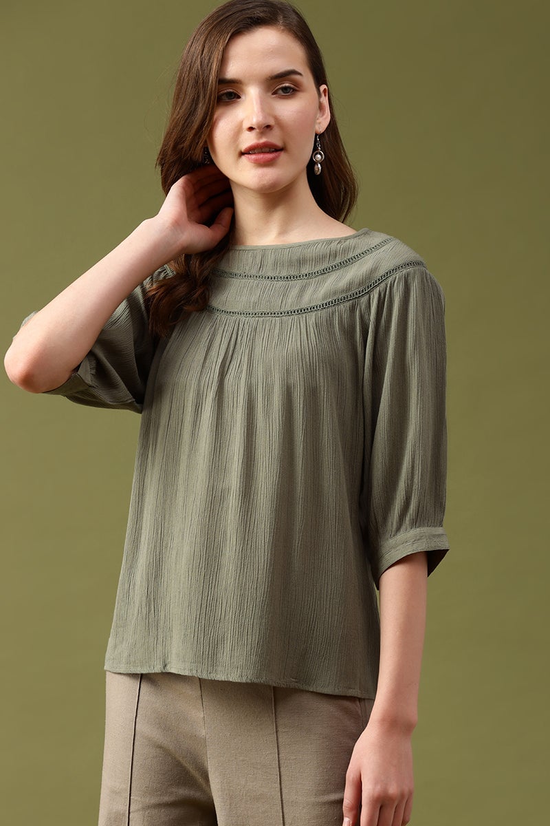 Gipsy Olive Solid Crepe Top