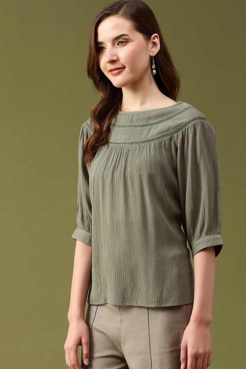 Gipsy Olive Solid Crepe Top